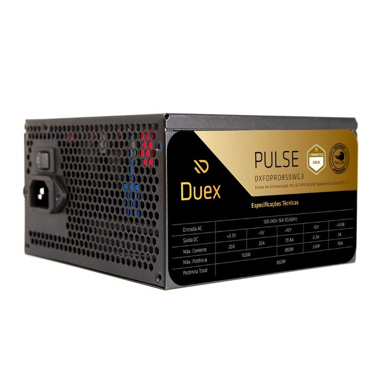 Fonte Duex Pulse Pro 850W Full Modular ATX 3.1 PCIe 5.1 Cybenetics Gold e Teclab